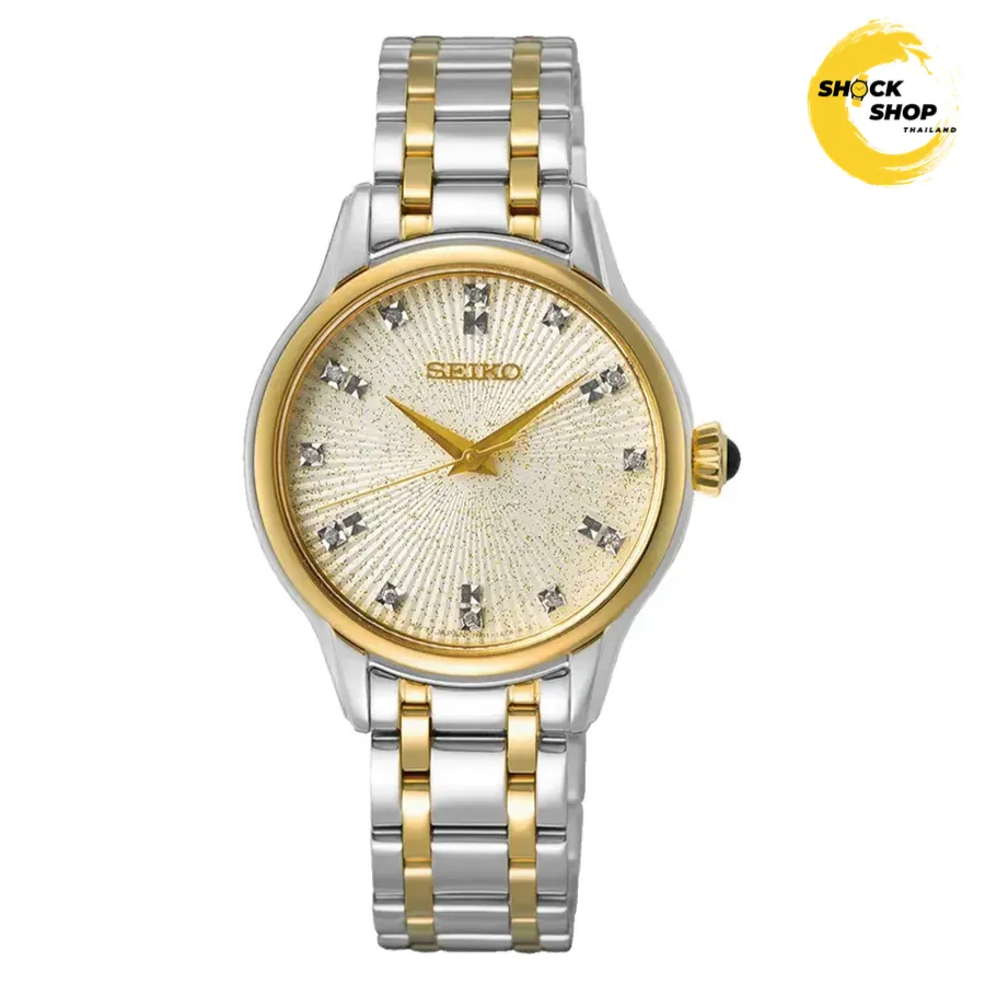 SEIKO Quartz Conceptual นาฬิกาข้อมือผู้หญิง (ไซโก) รุ่น SRZ550P สีเงินสลับทอง ขนาด 29.5 mm