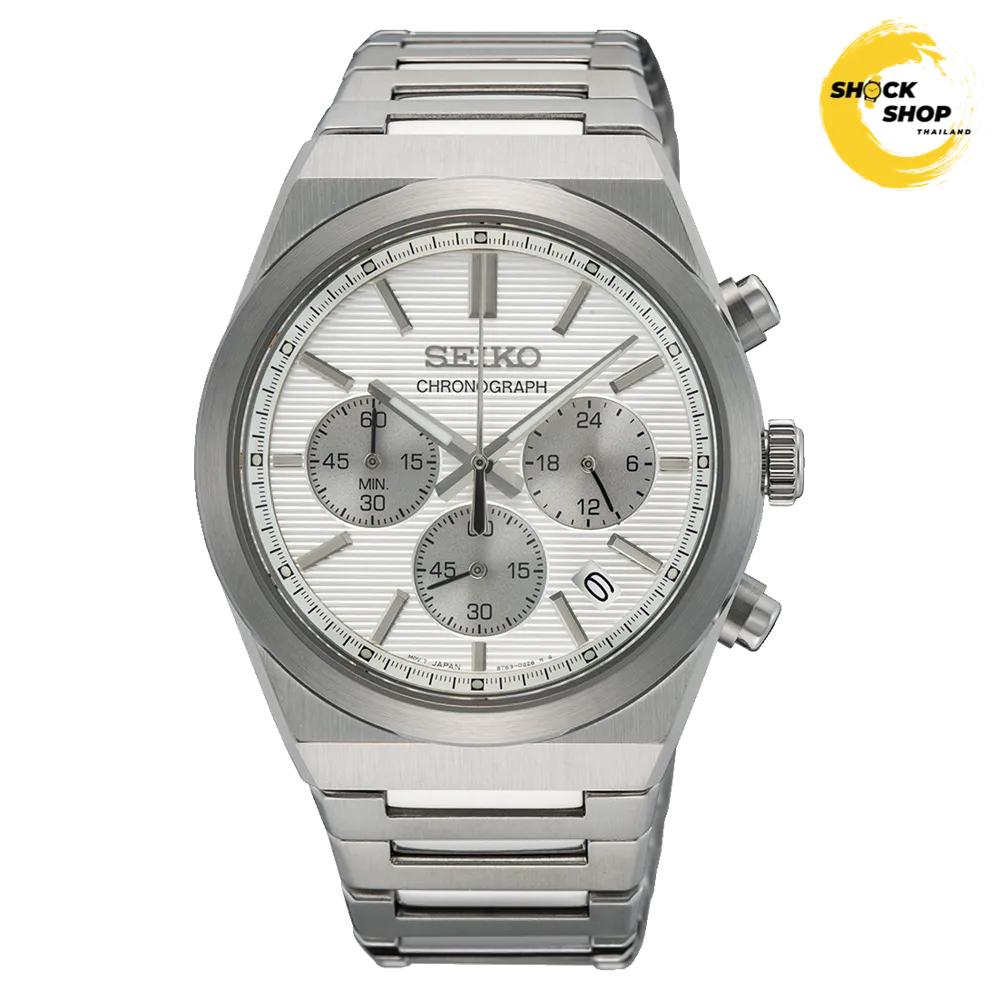 SEIKO Quartz Chronograph นาฬิกาข้อมือผู้ชาย (ไซโก) รุ่น SSB451P ขนาด 40 mm สีขาว