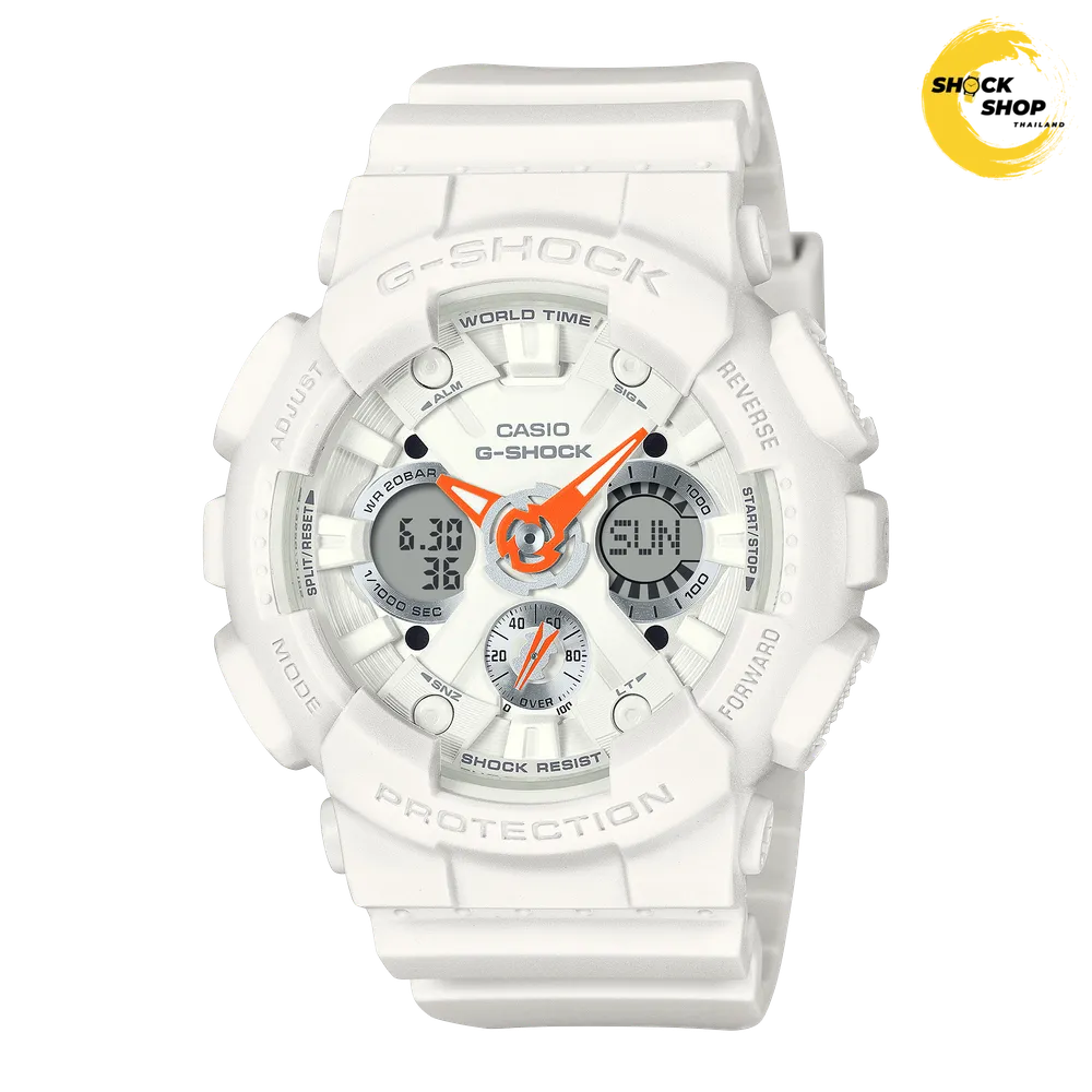 CASIO G-SHOCK นาฬิกาข้อมือผู้หญิง รุ่น GMA-S120SA-7A1 วัสดุเรซิ่น สีขาว จีช็อค